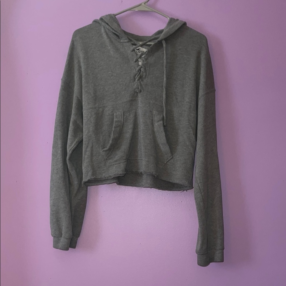 Hollister Gray Crop Long Sleeve Hoodie